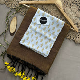 Golden Handloom Cotton Saree With White Print Blouse
